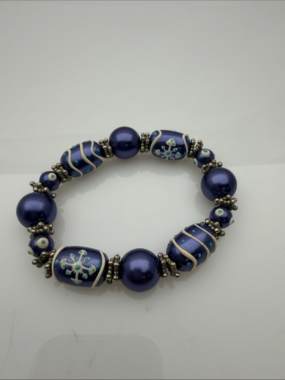 Vintage Handcrafted Navy Blue Beaded Stretch Bracelet